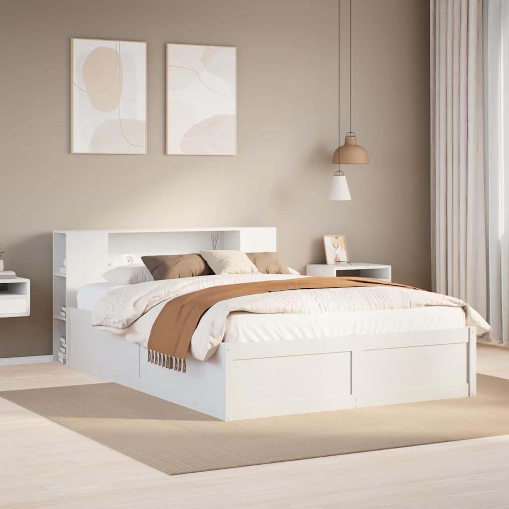 Cadre de lit sans matelas blanc 150x200 cm bois de pin massif - XIOS