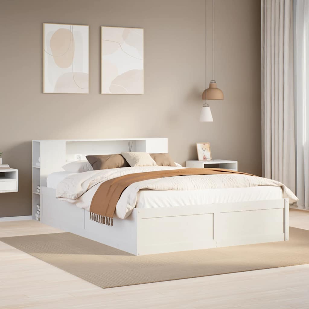 Cadre de lit sans matelas blanc 140x200 cm bois de pin massif - XIOS