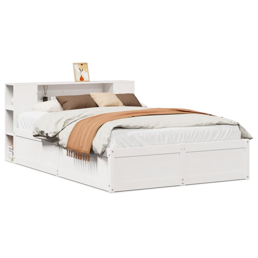 Cadre de lit sans matelas blanc 140x190 cm bois de pin massif - XIOS