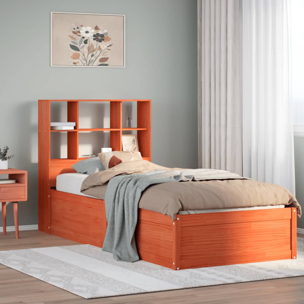Cadre de lit sans matelas cire marron 100x200cm bois pin massif - XIOS