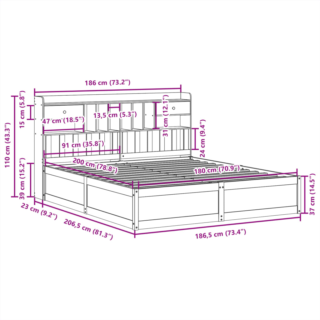 Cadre de lit sans matelas 180x200 cm bois massif de pin - XIOS