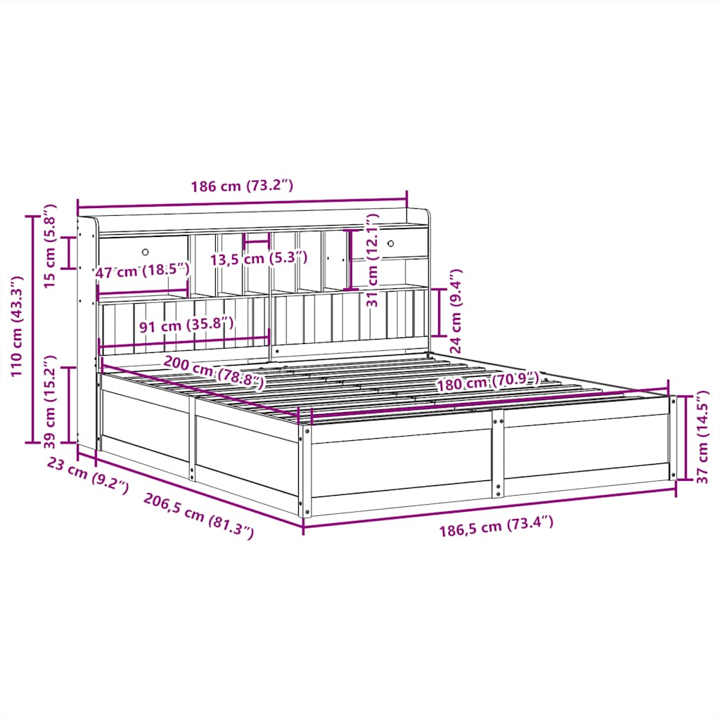 Cadre de lit sans matelas blanc 180x200 cm bois massif de pin - XIOS