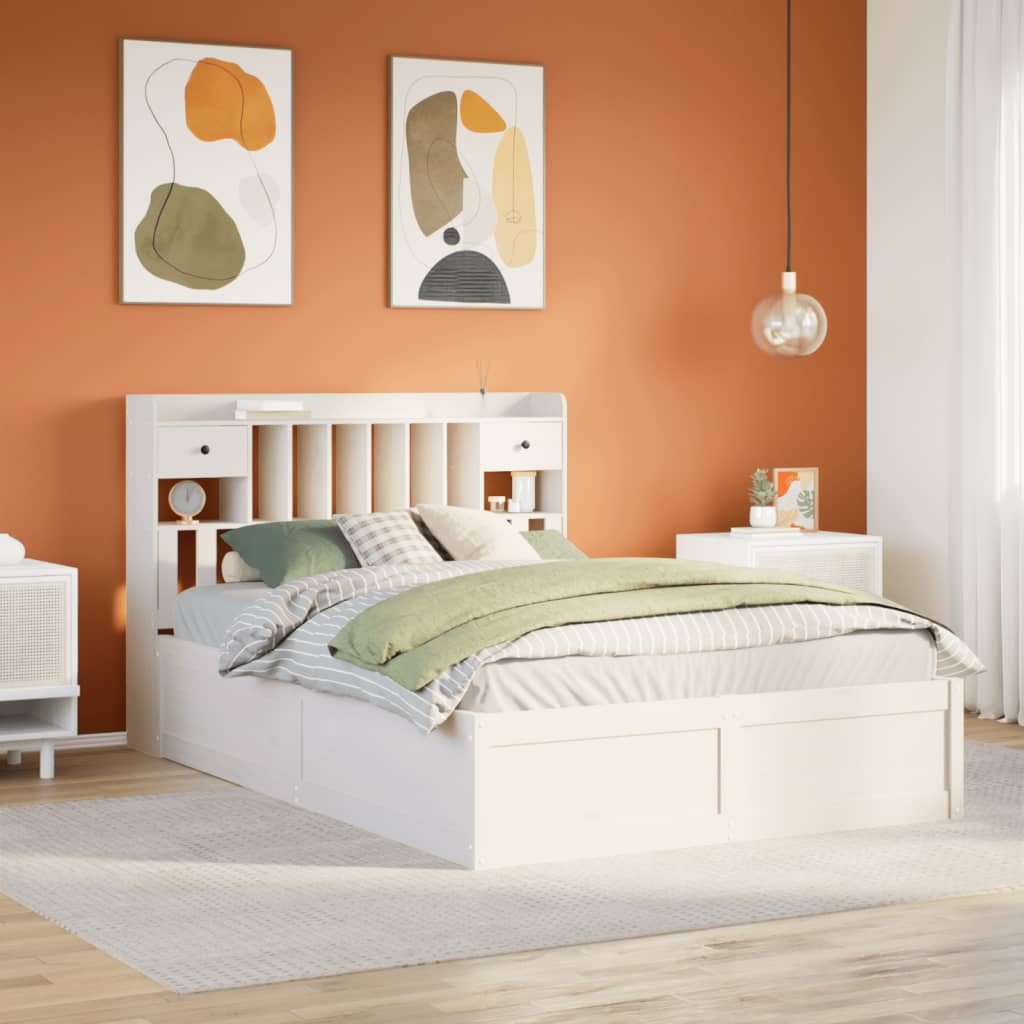 Cadre de lit sans matelas blanc 150x200 cm bois de pin massif - XIOS