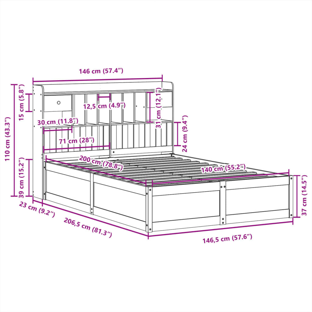 Cadre de lit sans matelas blanc 140x200 cm bois de pin massif - XIOS