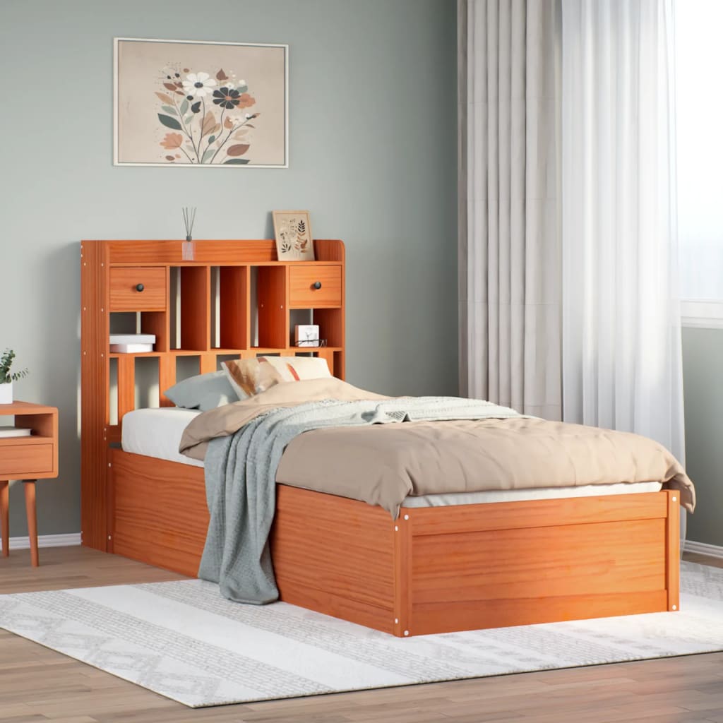 Cadre de lit sans matelas cire marron 100x200cm bois pin massif - XIOS