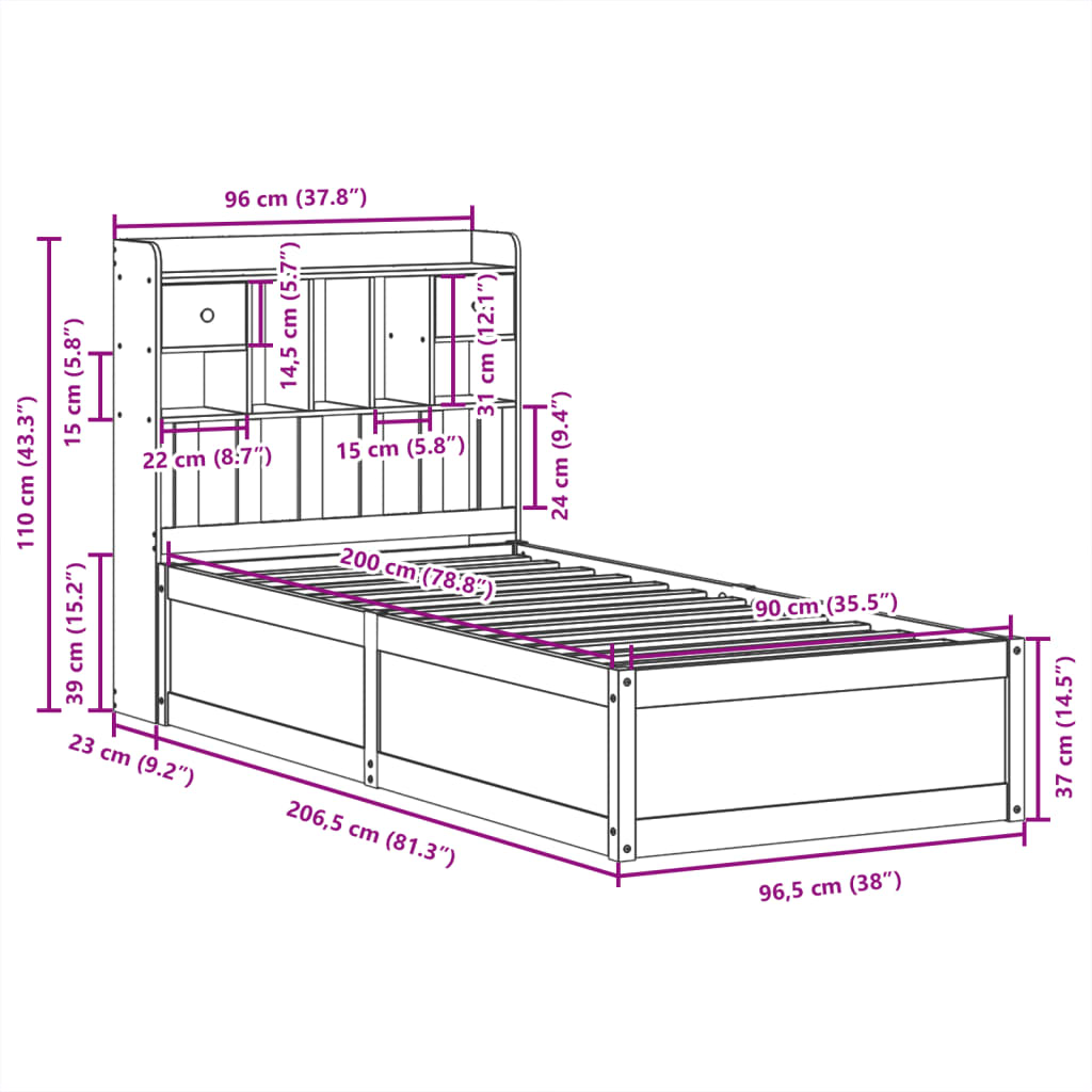 Cadre de lit sans matelas blanc 90x200 cm bois de pin massif - XIOS