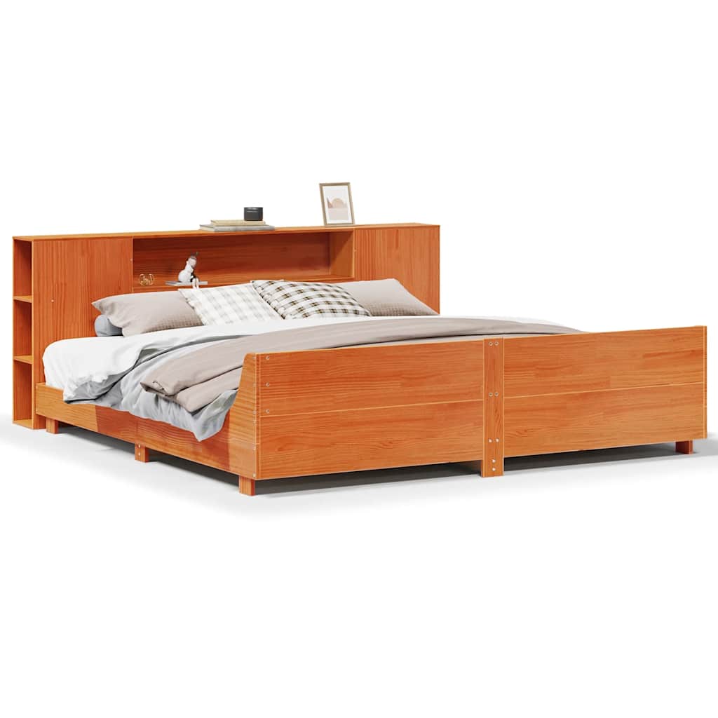 Cadre de lit sans matelas cire marron 200x200cm bois pin massif - XIOS