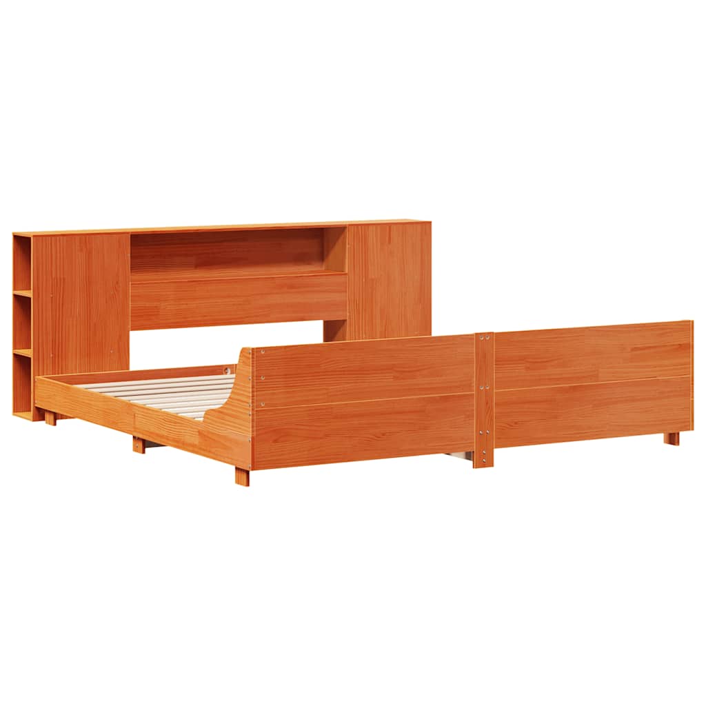 Cadre de lit sans matelas cire marron 200x200cm bois pin massif - XIOS