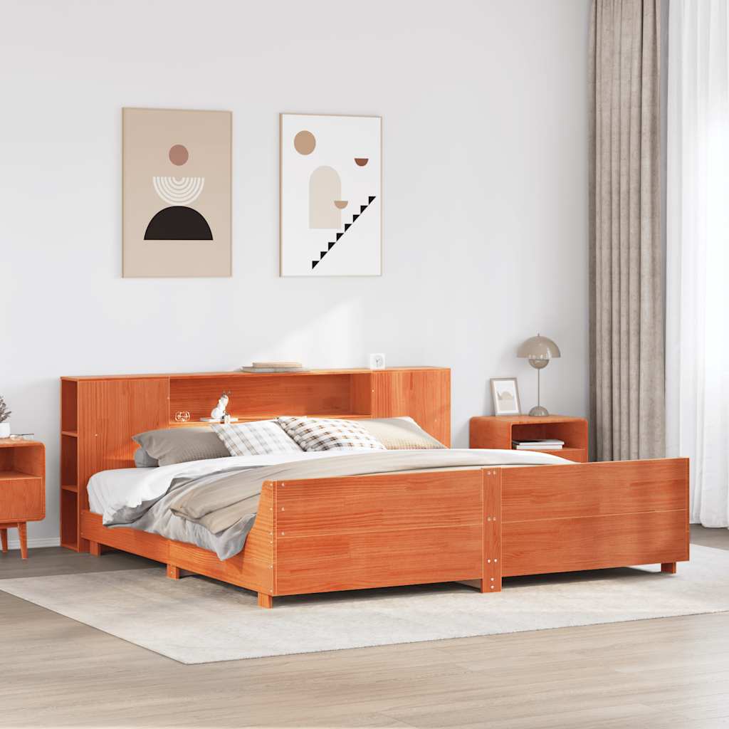 Cadre de lit sans matelas cire marron 200x200cm bois pin massif - XIOS