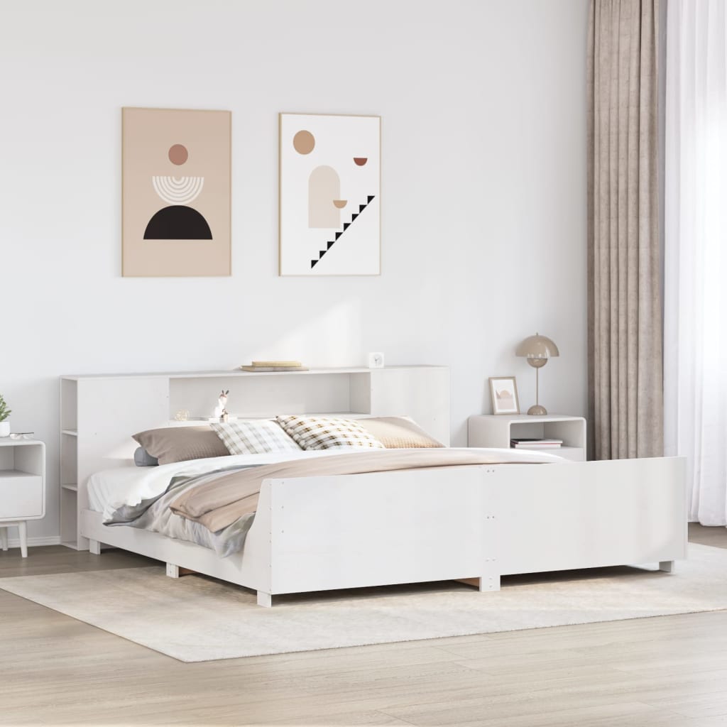 Cadre de lit sans matelas blanc 180x200 cm bois massif de pin - XIOS