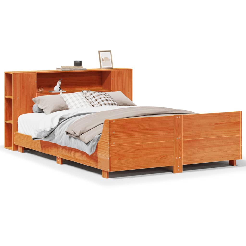 Cadre de lit sans matelas cire marron 140x190cm bois pin massif - XIOS