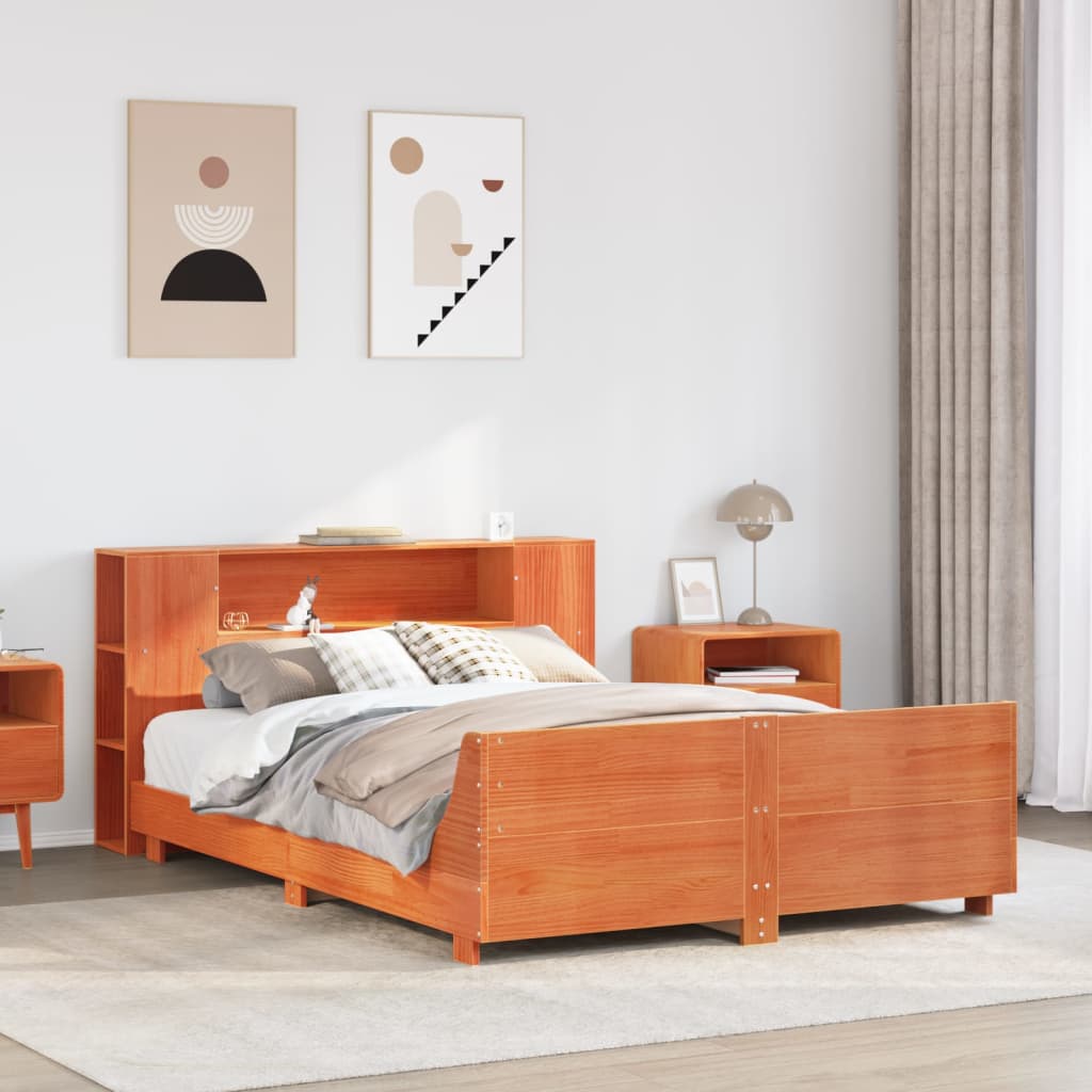Cadre de lit sans matelas cire marron 140x190cm bois pin massif - XIOS