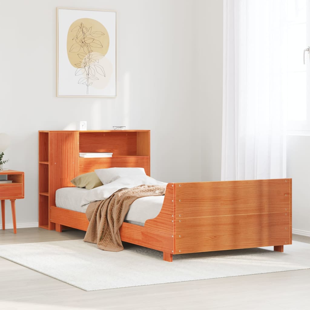 Cadre de lit sans matelas cire marron 100x200cm bois pin massif - XIOS