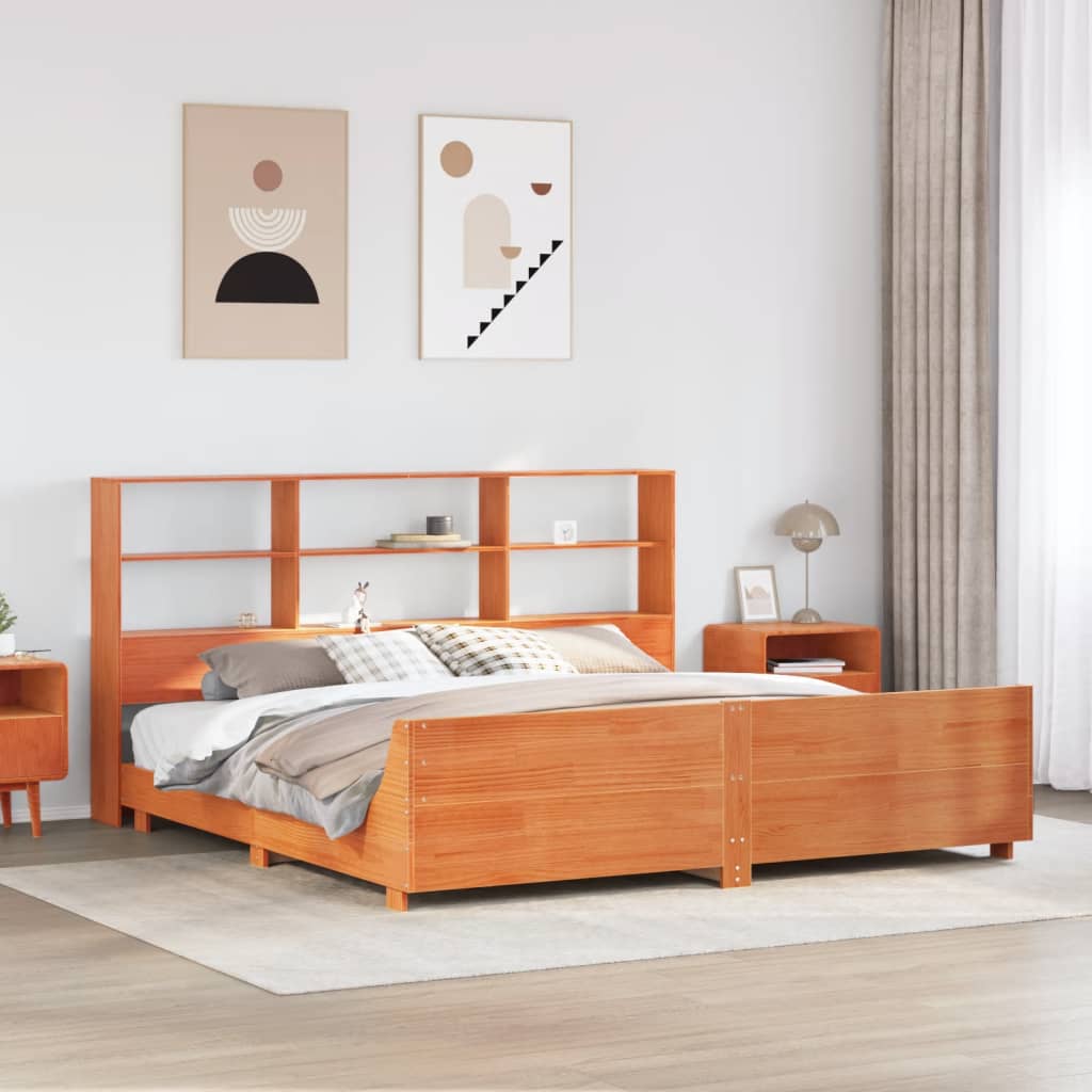 Cadre de lit sans matelas cire marron 200x200cm bois pin massif - XIOS