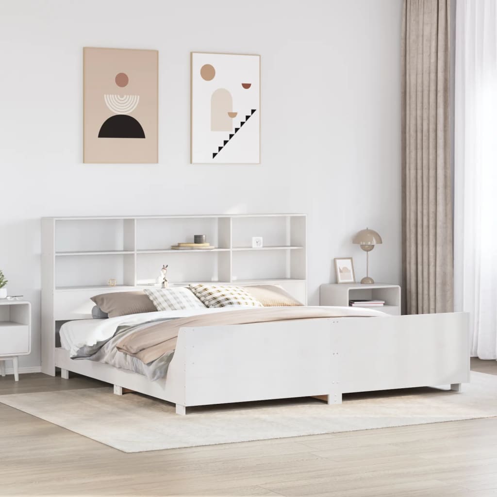 Cadre de lit sans matelas blanc 180x200 cm bois massif de pin - XIOS