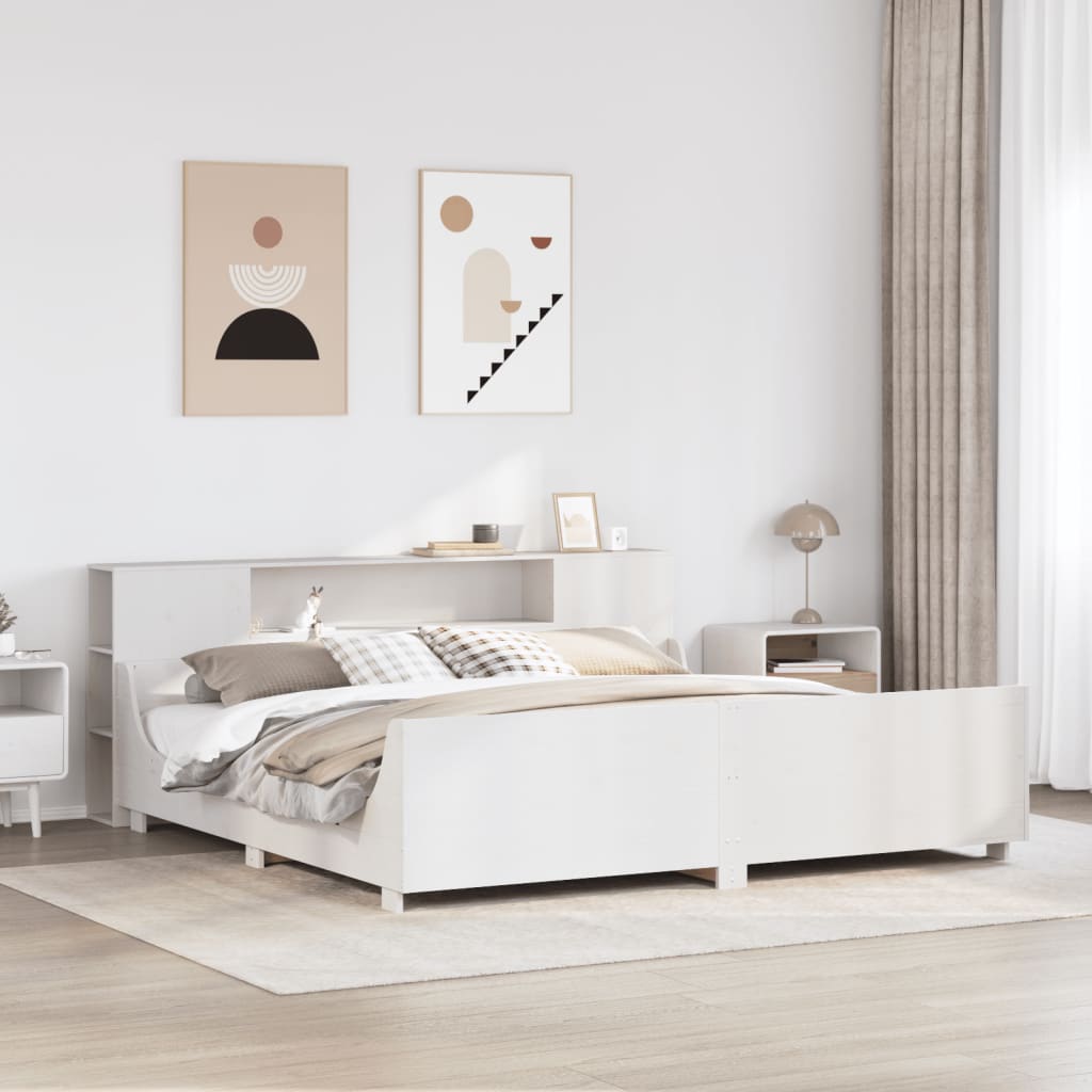 Cadre de lit sans matelas blanc 180x200 cm bois massif de pin - XIOS