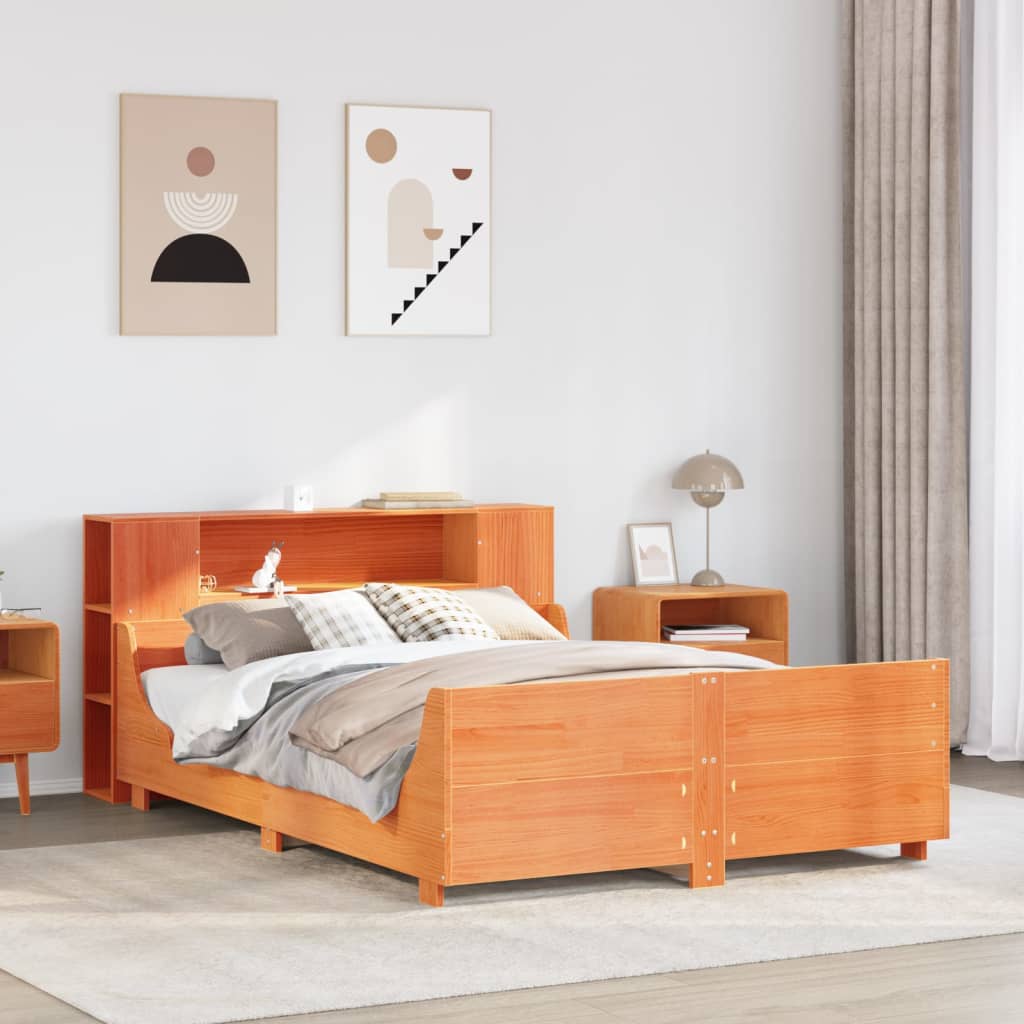 Cadre de lit sans matelas cire marron 140x200cm bois pin massif - XIOS