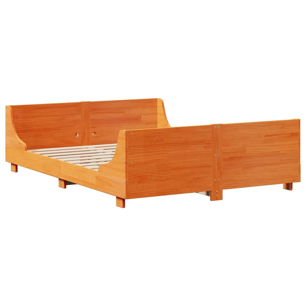 Cadre de lit sans matelas cire marron 140x190cm bois pin massif - XIOS