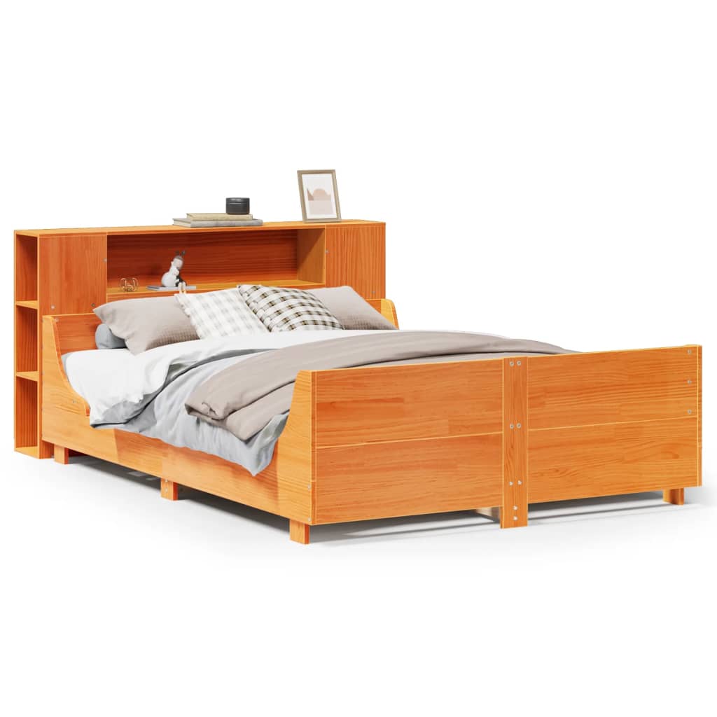 Cadre de lit sans matelas cire marron 135x190cm bois pin massif - XIOS