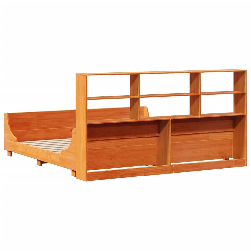 Lit bibliothèque sans matelas cire marron 180x200cm bois massif - XIOS