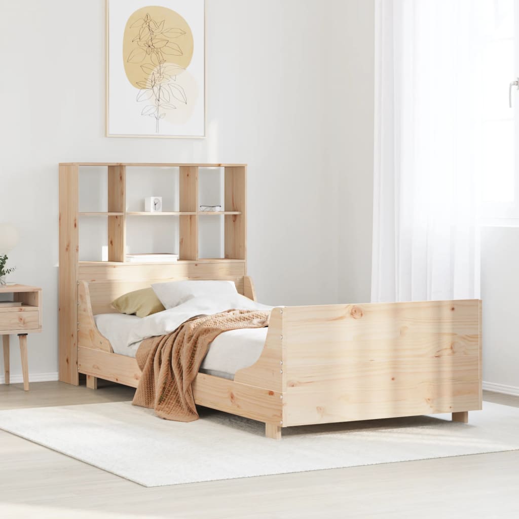 Lit bibliothèque sans matelas 90x200 cm bois massif - XIOS