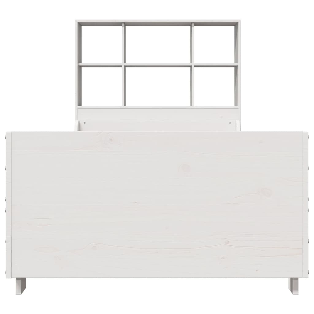 Lit bibliothèque sans matelas blanc 90x190 cm bois massif - XIOS