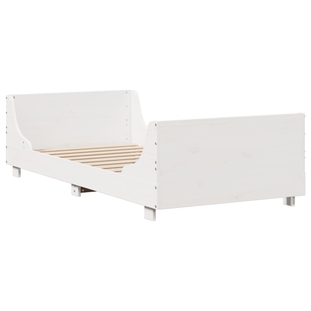 Lit bibliothèque sans matelas blanc 90x190 cm bois massif - XIOS