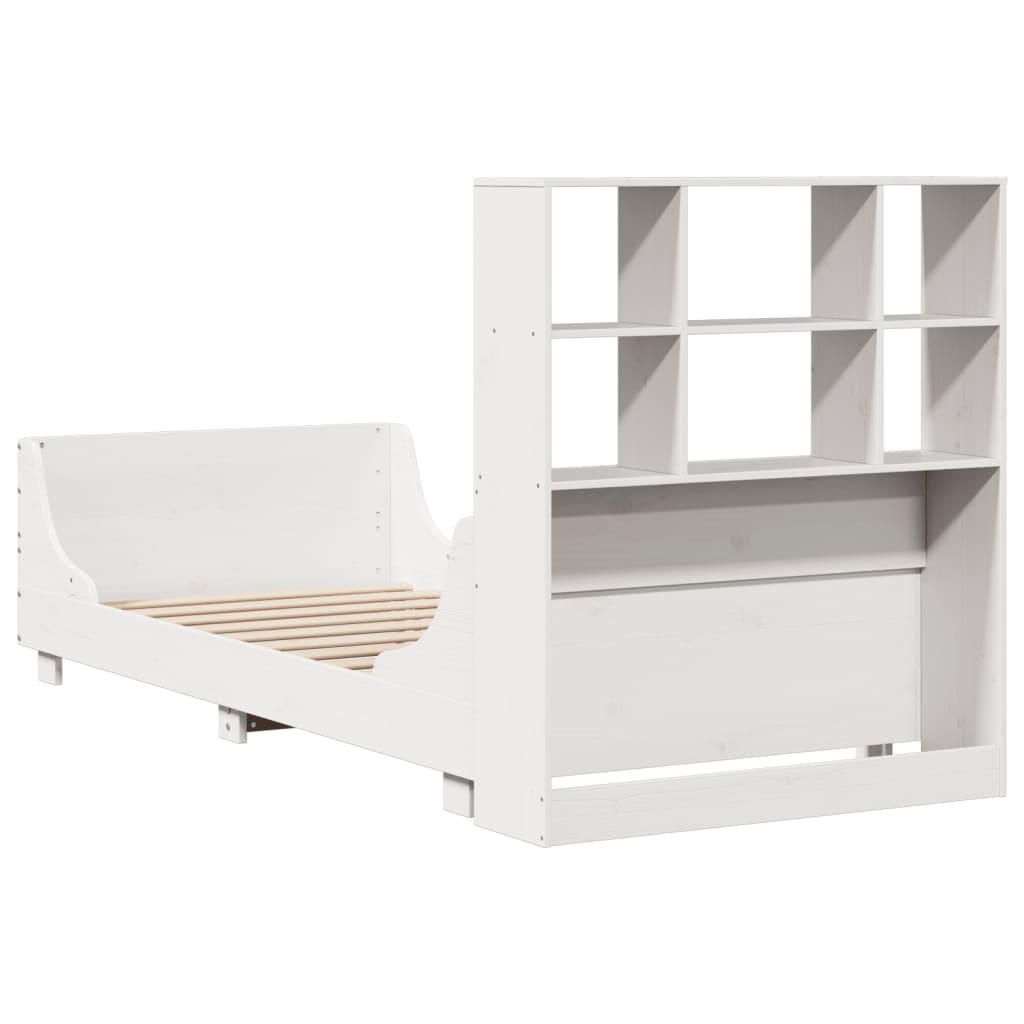 Lit bibliothèque sans matelas blanc 90x190 cm bois massif - XIOS