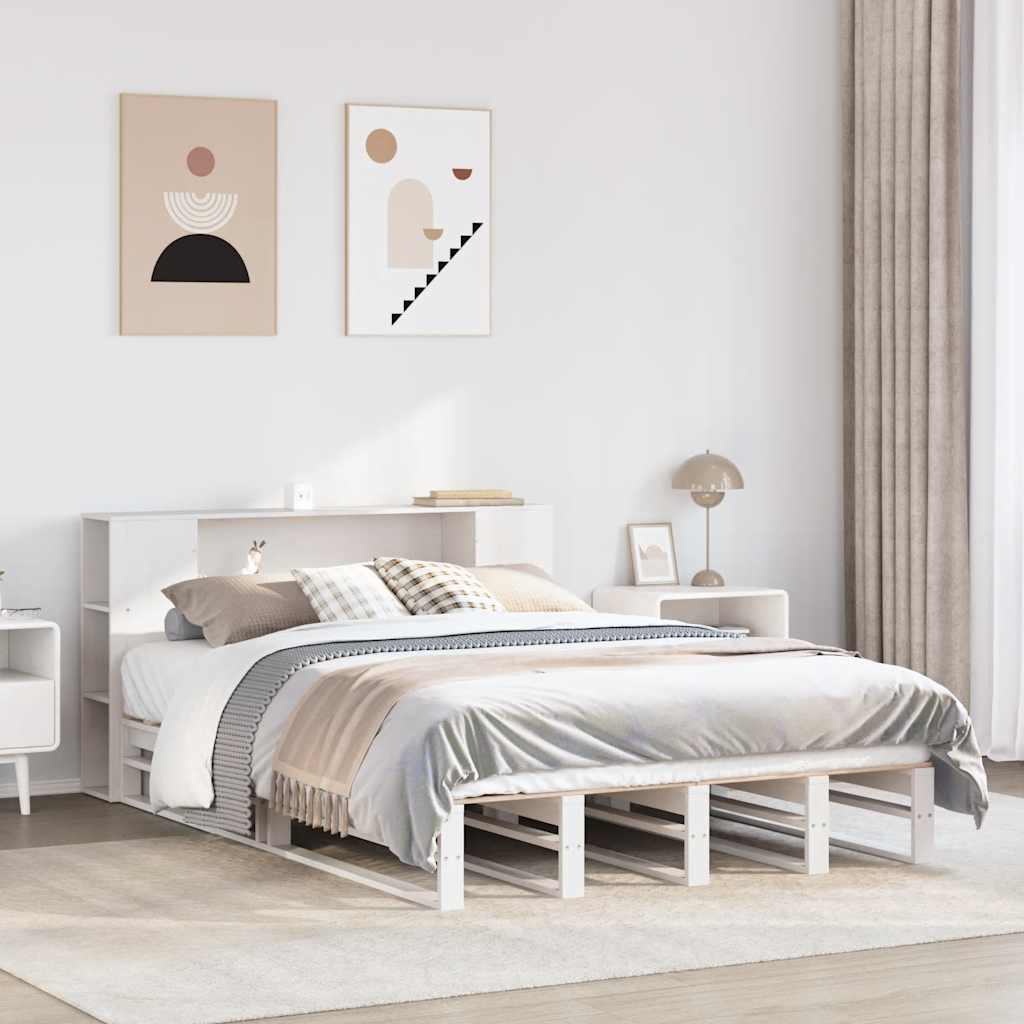 Lit bibliothèque sans matelas blanc 140x200 cm bois massif - XIOS