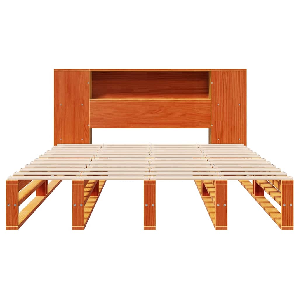 Lit bibliothèque sans matelas cire marron 150x200cm bois massif - XIOS