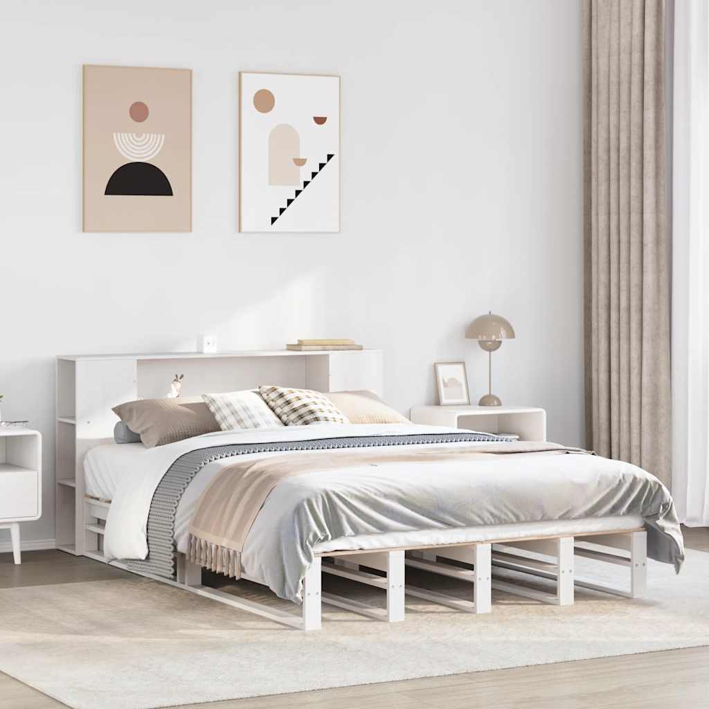 Lit bibliothèque sans matelas blanc 160x200 cm bois massif - XIOS