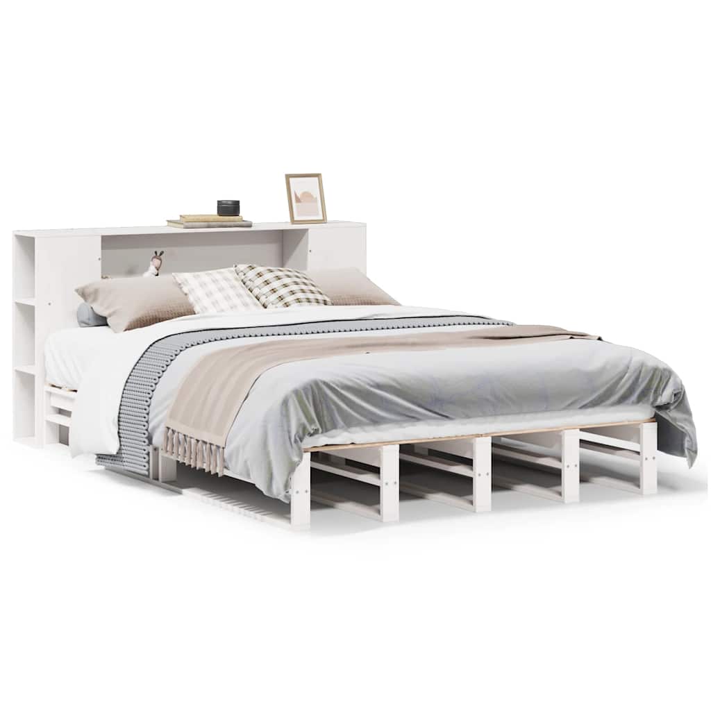 Lit bibliothèque sans matelas blanc 140x190 cm bois massif - XIOS