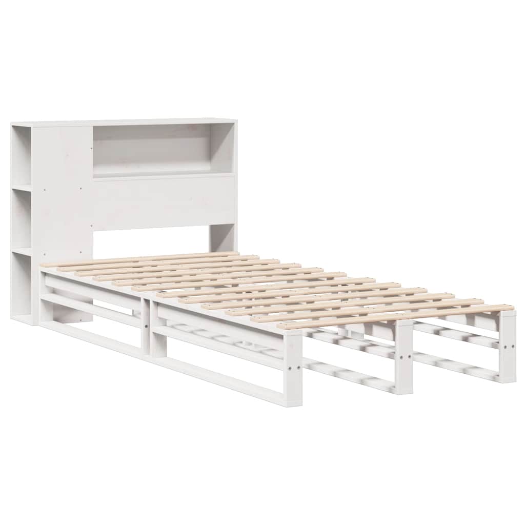 Lit bibliothèque sans matelas blanc 90x200 cm bois massif - XIOS