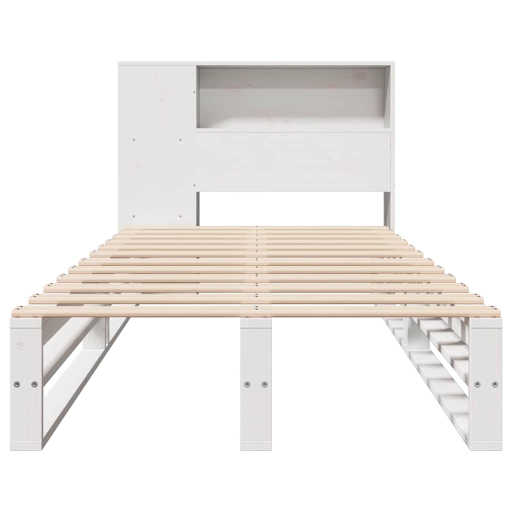 Lit bibliothèque sans matelas blanc 90x200 cm bois massif - XIOS