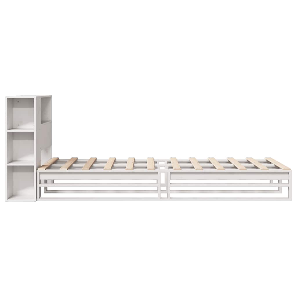 Lit bibliothèque sans matelas blanc 90x200 cm bois massif - XIOS