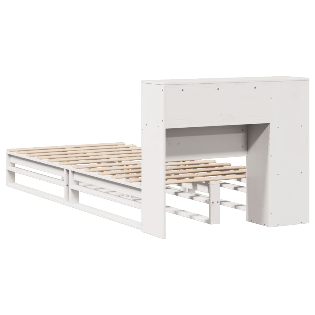 Lit bibliothèque sans matelas blanc 90x200 cm bois massif - XIOS
