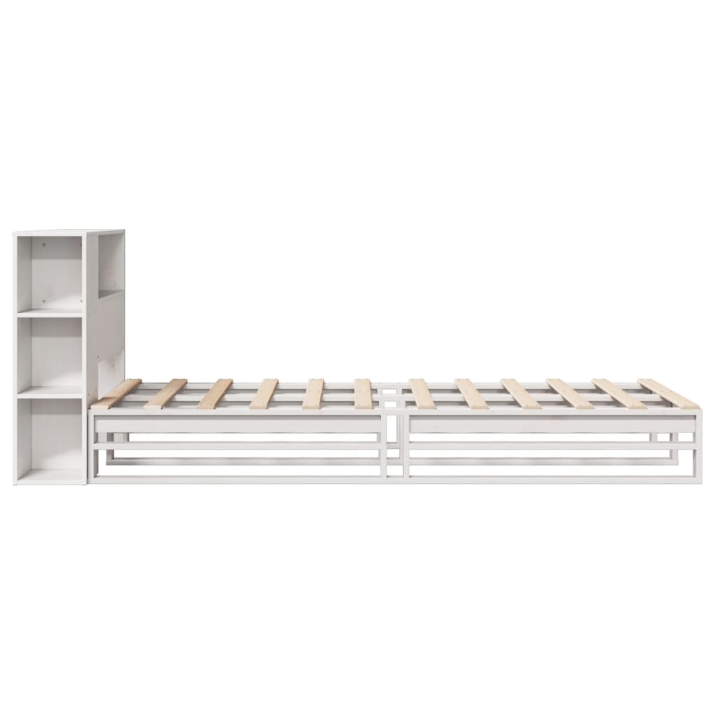 Lit bibliothèque sans matelas blanc 100x200 cm bois massif - XIOS