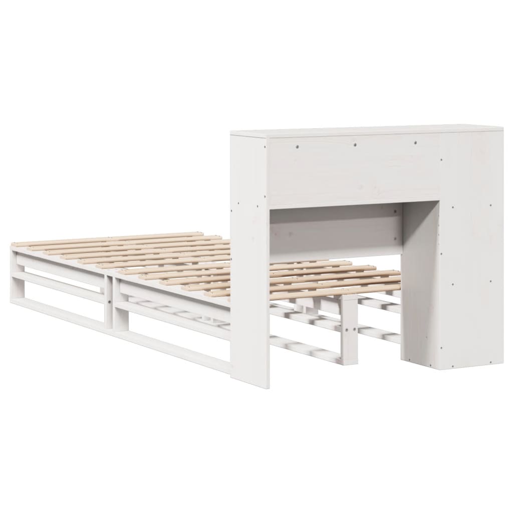 Lit bibliothèque sans matelas blanc 100x200 cm bois massif - XIOS