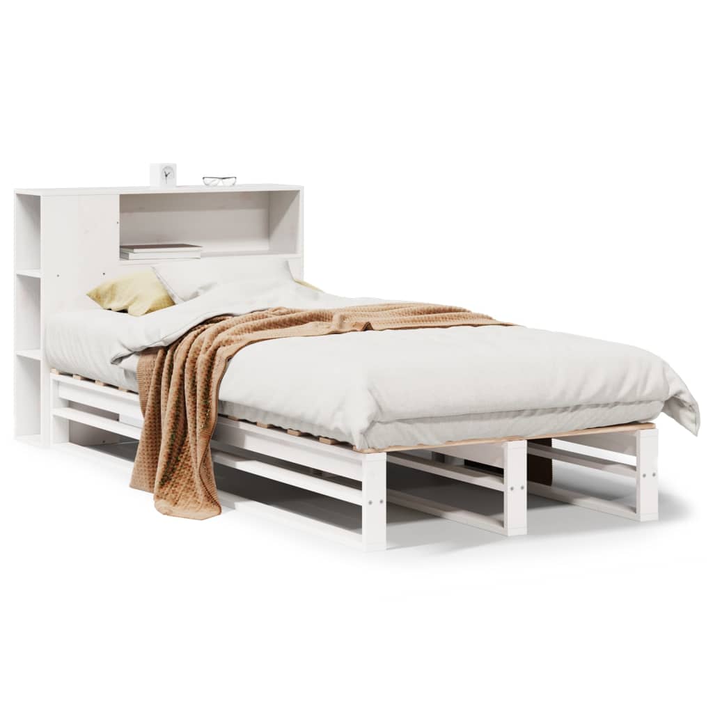 Lit bibliothèque sans matelas blanc 75x190 cm bois massif - XIOS