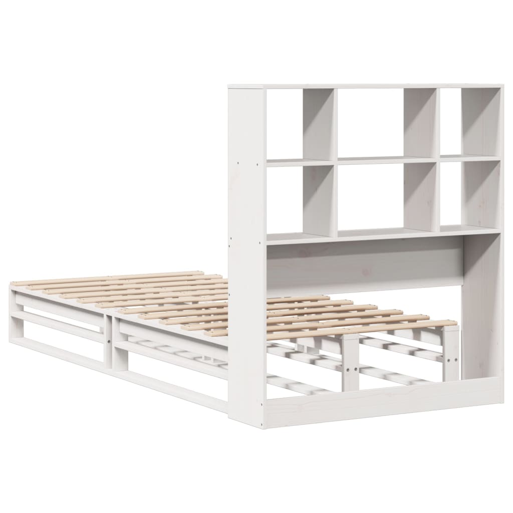 Lit bibliothèque sans matelas blanc 90x200 cm bois massif - XIOS