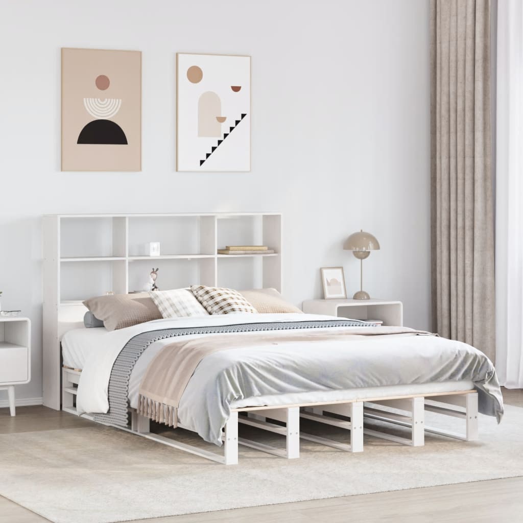 Lit bibliothèque sans matelas blanc 160x200 cm bois massif - XIOS