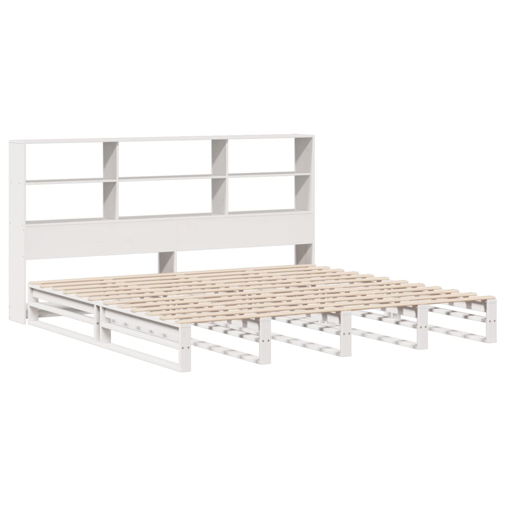 Lit bibliothèque sans matelas blanc 180x200 cm bois massif - XIOS