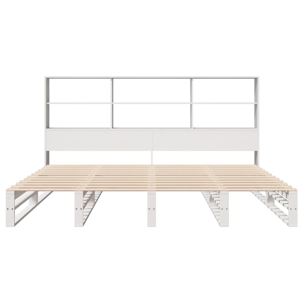 Lit bibliothèque sans matelas blanc 180x200 cm bois massif - XIOS