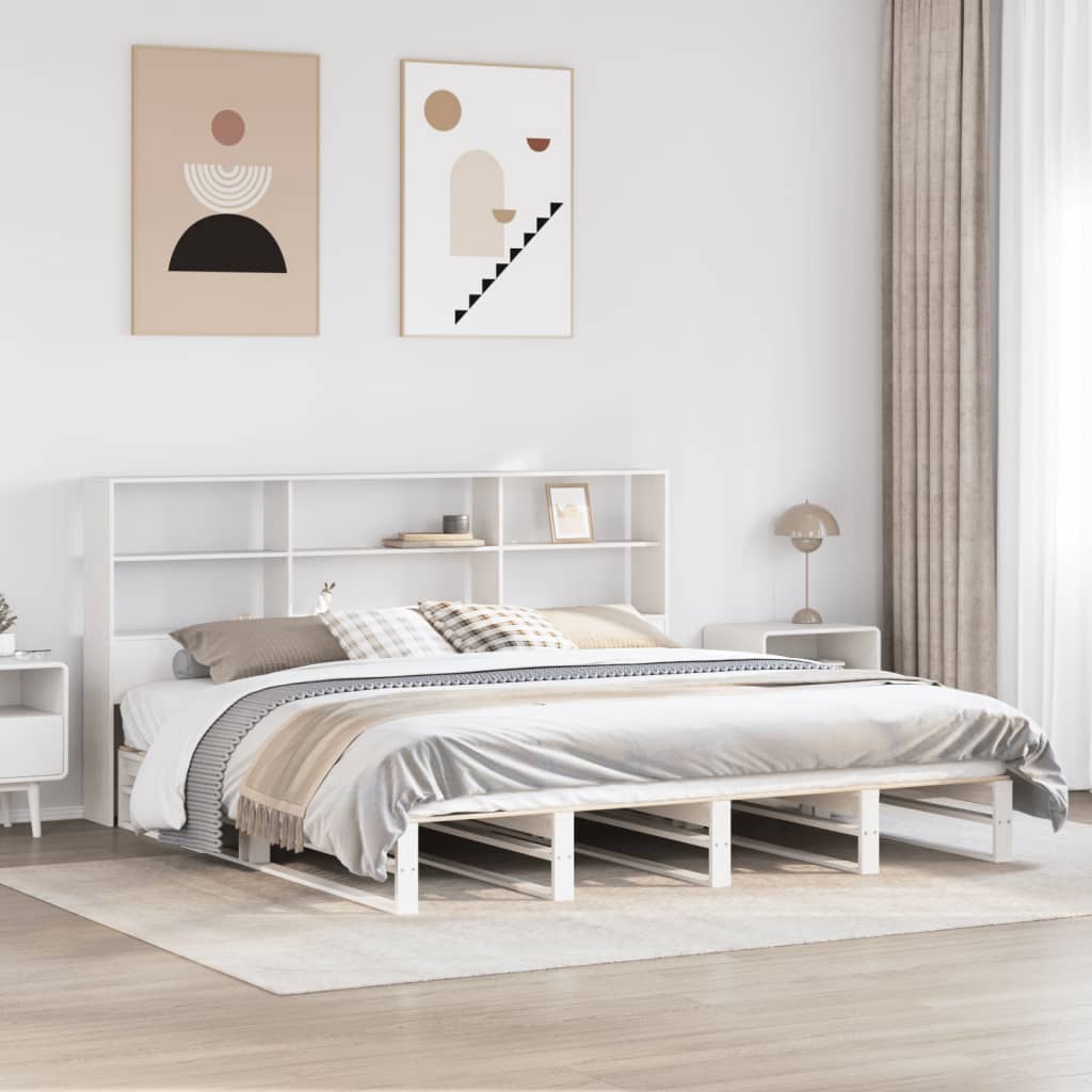 Lit bibliothèque sans matelas blanc 180x200 cm bois massif - XIOS