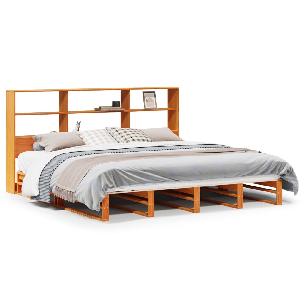 Lit bibliothèque sans matelas cire marron 180x200cm bois massif - XIOS