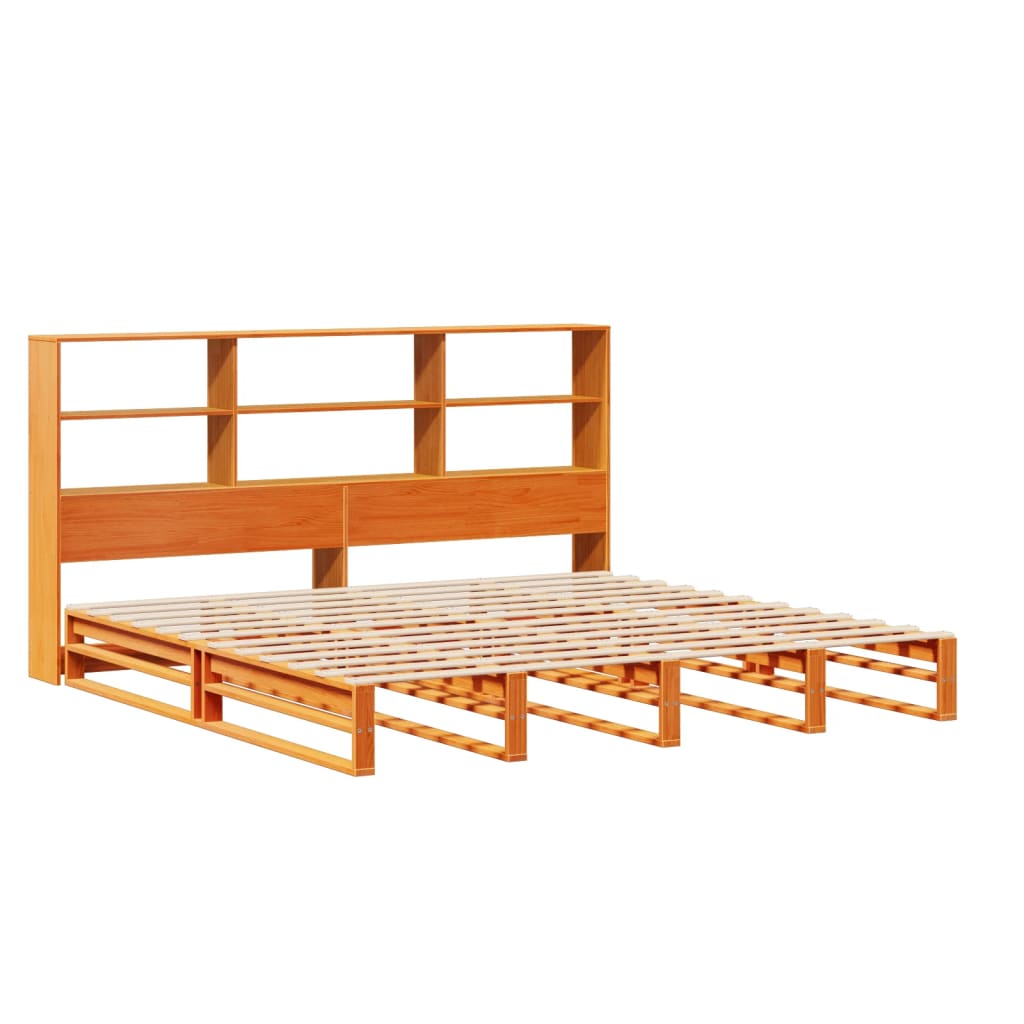 Lit bibliothèque sans matelas cire marron 180x200cm bois massif - XIOS