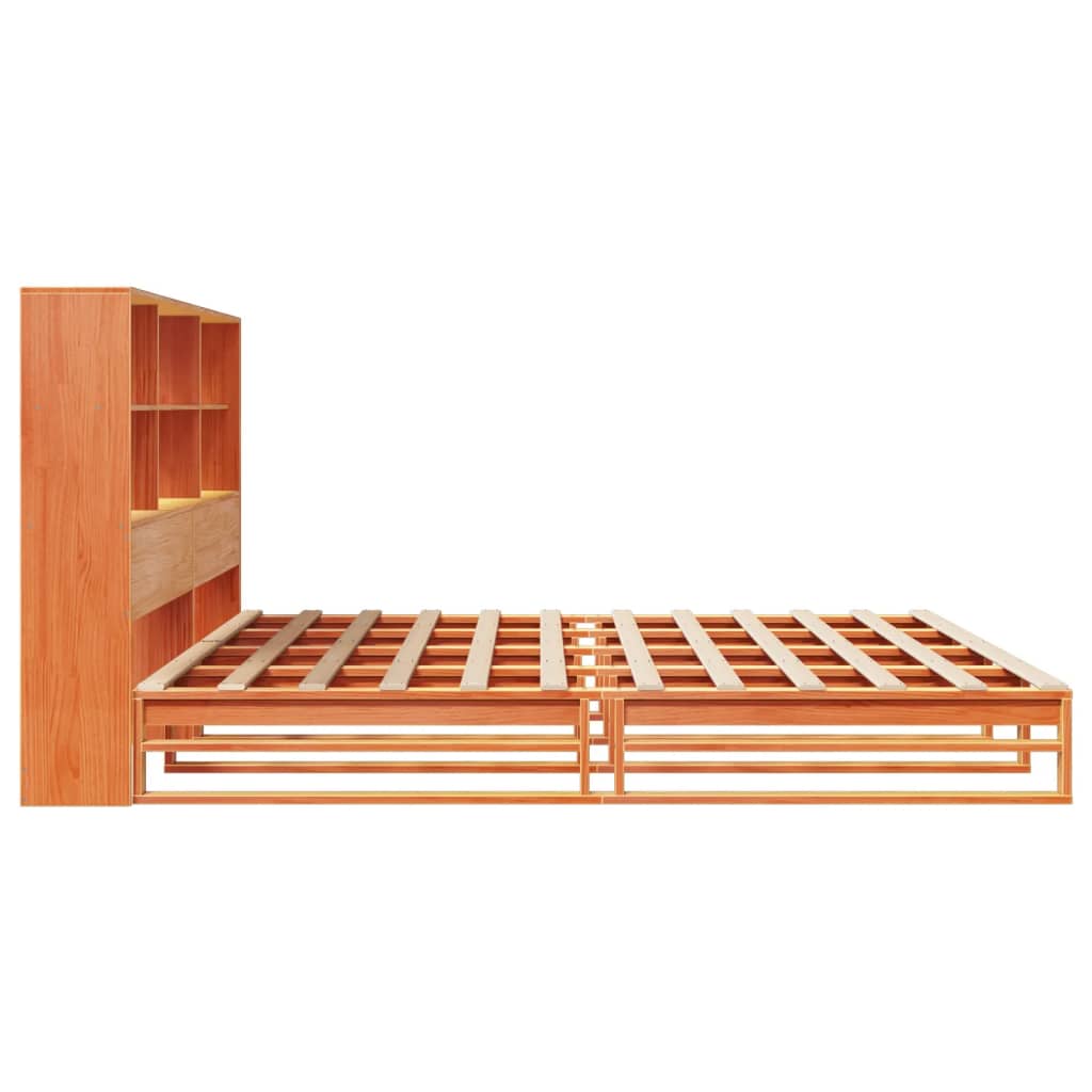 Lit bibliothèque sans matelas cire marron 180x200cm bois massif - XIOS