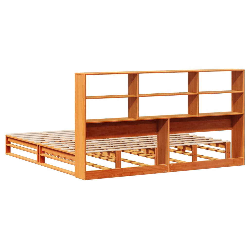 Lit bibliothèque sans matelas cire marron 180x200cm bois massif - XIOS