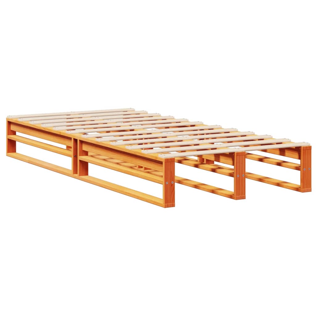 Lit bibliothèque sans matelas cire marron 75x190 cm bois massif - XIOS