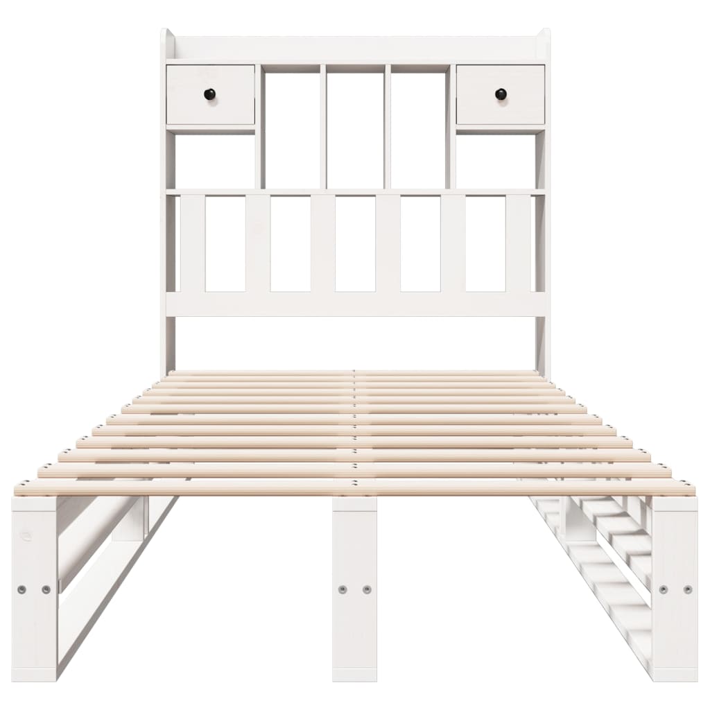 Lit bibliothèque sans matelas blanc 90x200cm bois de pin massif - XIOS